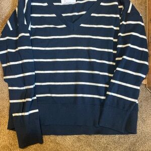 Old Navy Soft Lite Navy White Striped V Neck Sweater Petite Small